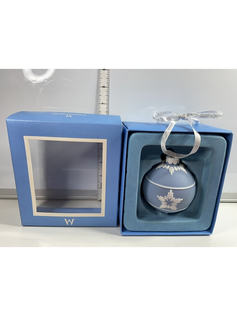 Wedgwood Blue Snowflake Ball Jasperware Ornament IOB